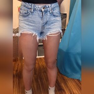 wild fable Light Blue Distressed High-Rise Denim Shorts